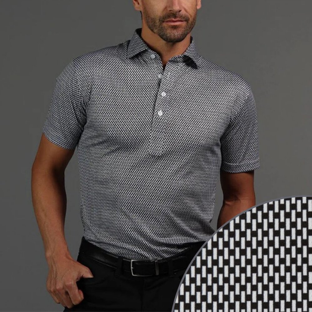 Collars & Co Semi-Spread Collar Short-Sleeve Golf Polo, Vantage Black